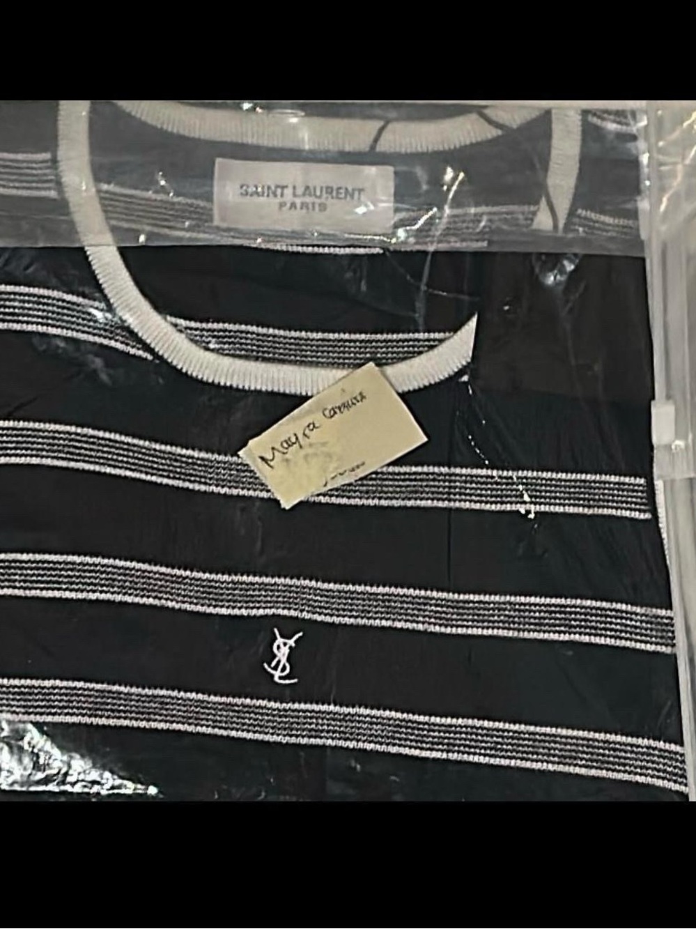 Saint Laurent Black and White Striped Knit Polo